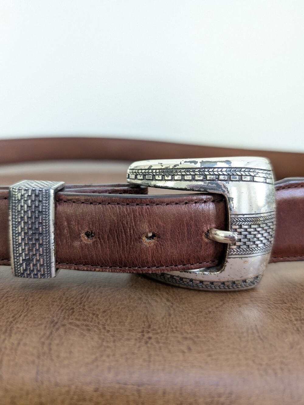 Brighton Onyx silver and brown western style belt 42 - Picture 3 of 7